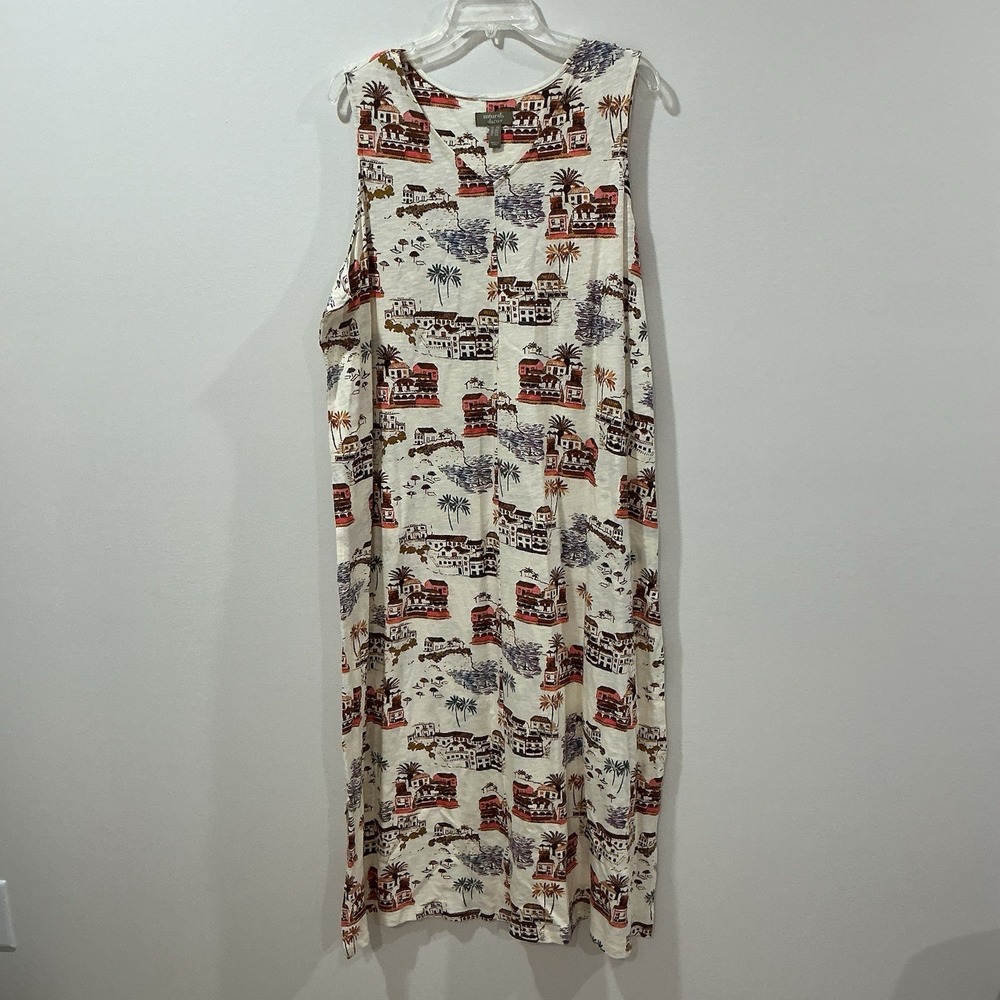 Naturals‎ D&Co Dress 2X Sleeveless Beach Print Linen Cotton Beach Resort Vacay
